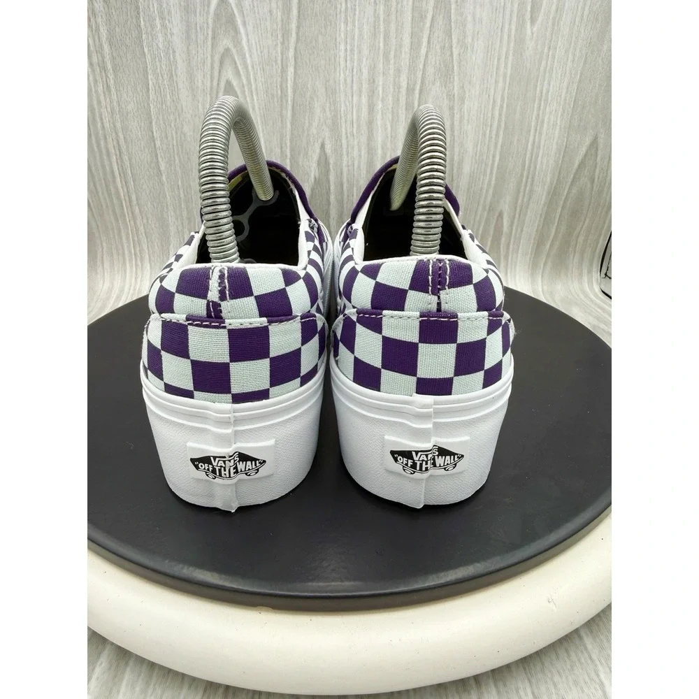 Vans Classic Slip On Stackform Checkerboard Womens 7 Purple Gray Platform Shoes